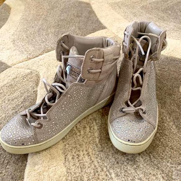 Coach Shoes Coach Hightop Silver Glittery Sneakers Poshmark